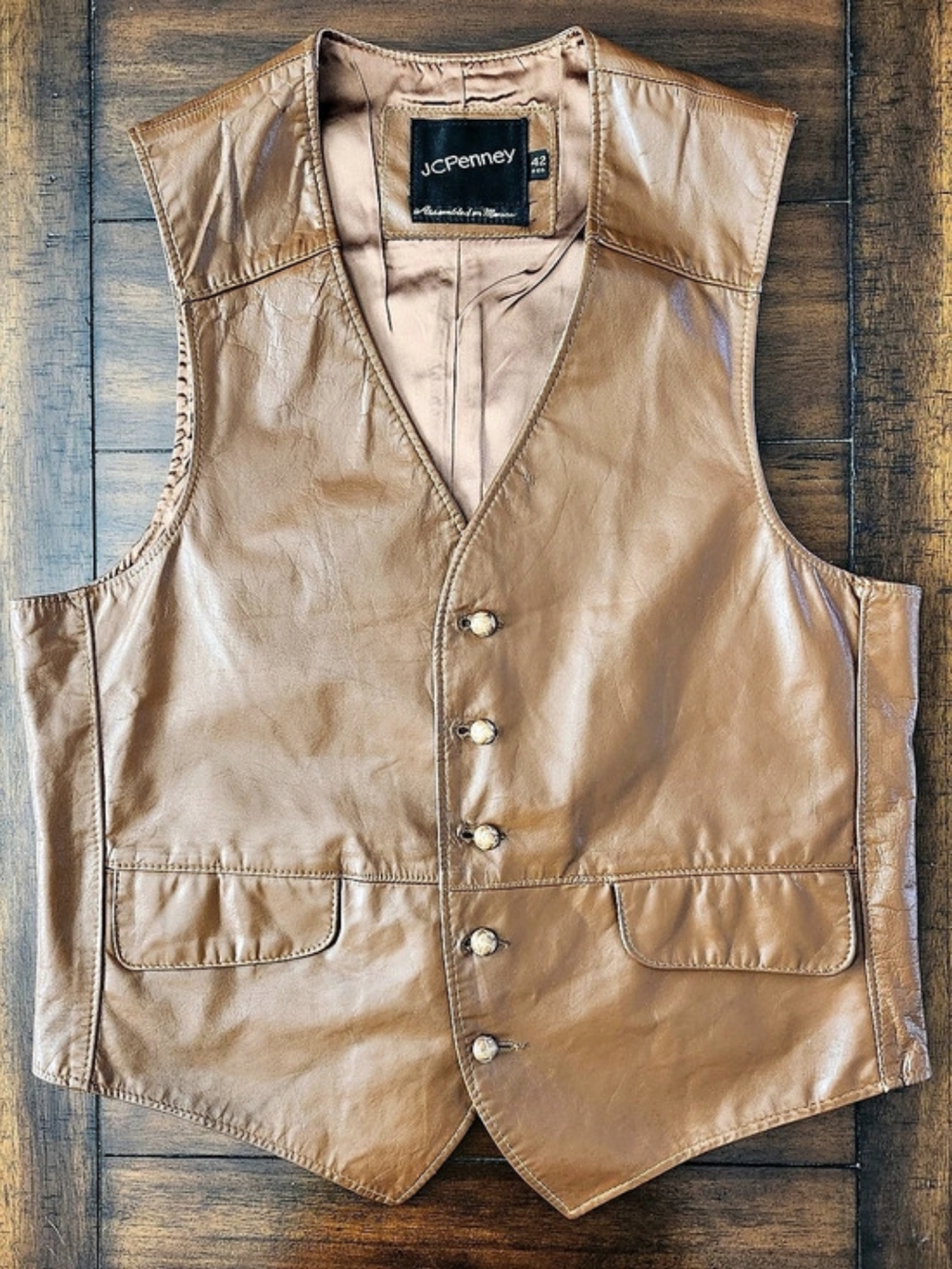 JCPenney Vintage Leather Button Front Vest Men's Brown Size 42
